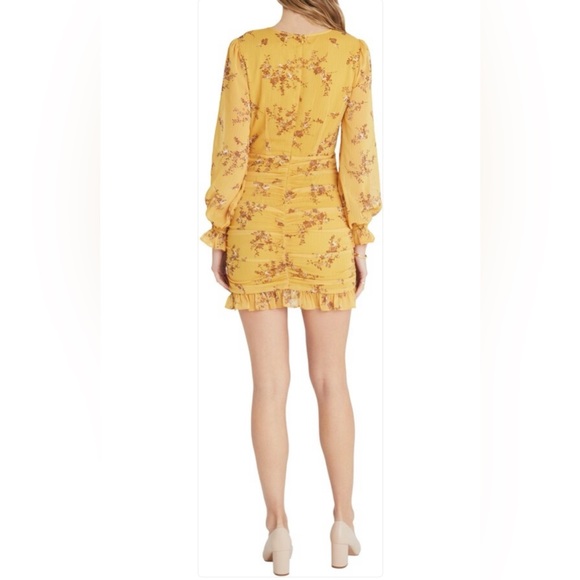 Vici Collection Floral Ruched Long Sleeve Minidress In Mustard Size Medium - Picture 3 of 10
